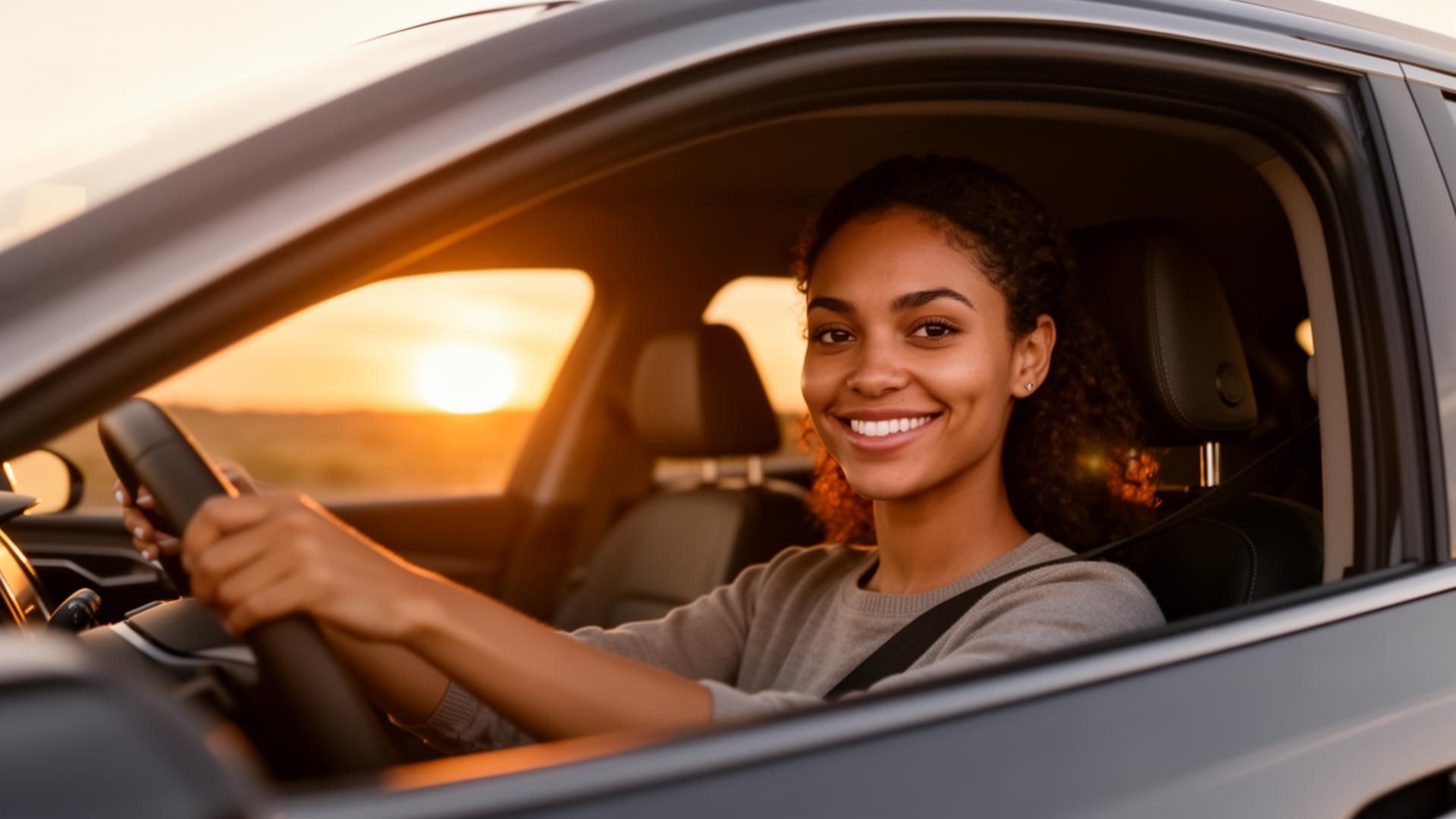 Deux passagères souriantes à l'arrière d'une voiture